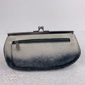 Patricia Nash Leather Ombré kiss lock wallet purse bag Gray Silver Sparkle